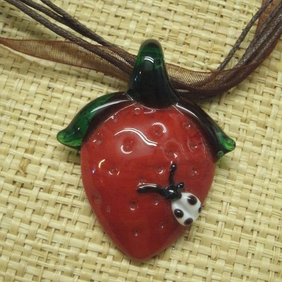Sacred Journey Designs Jewelry - Murano Red Glass Strawberry & Lady Bug Necklace